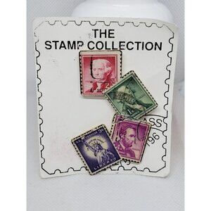 Old Stamp Collection Style Lapel Pin Brooch – Vintage Look